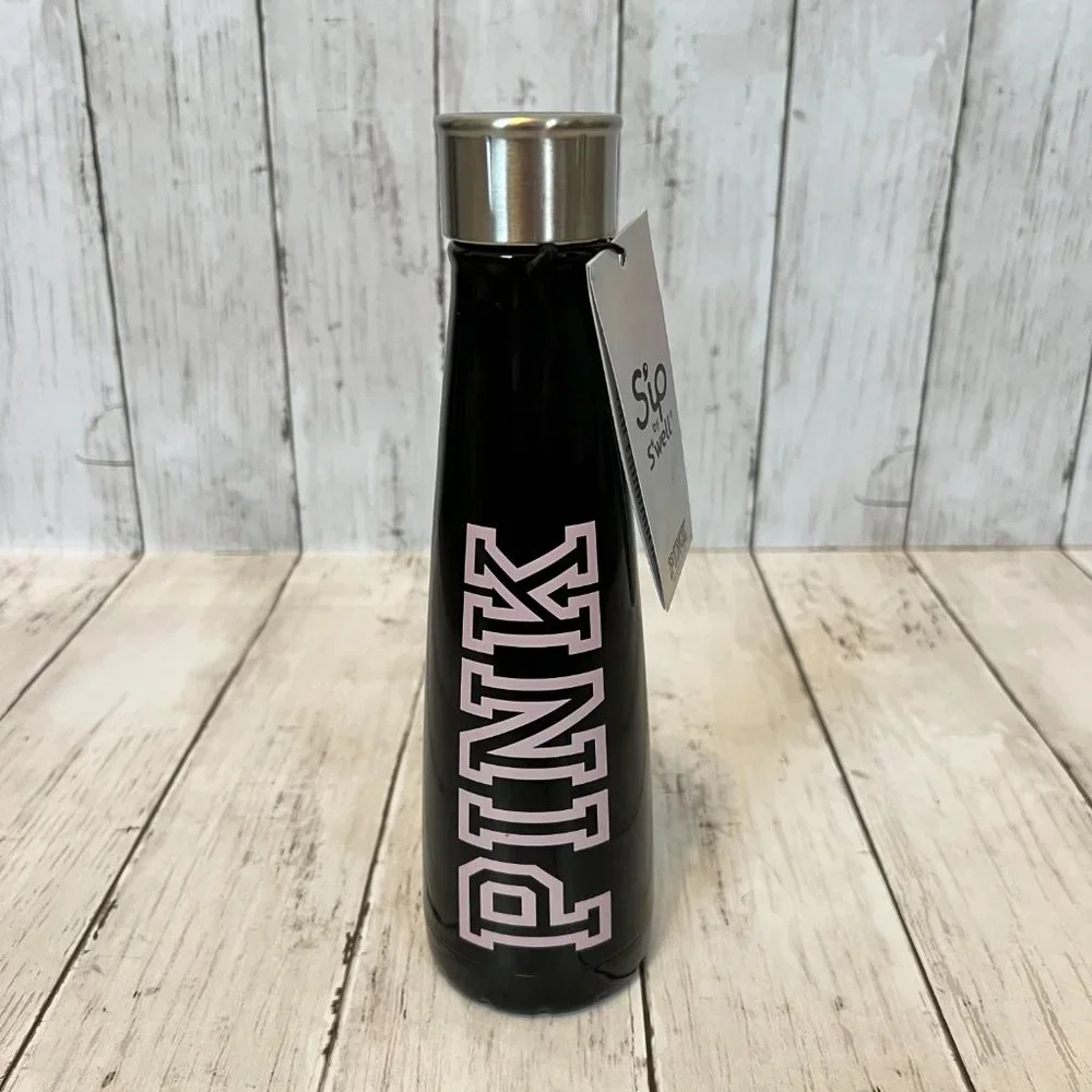 PINK Victoria's Secret by Sip from S'Well 15oz Black NEW Water Bottle NWT